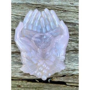Antique 1880's Glass Atterbury EAPG Cupping Hands Trinket Dish Rare Pink